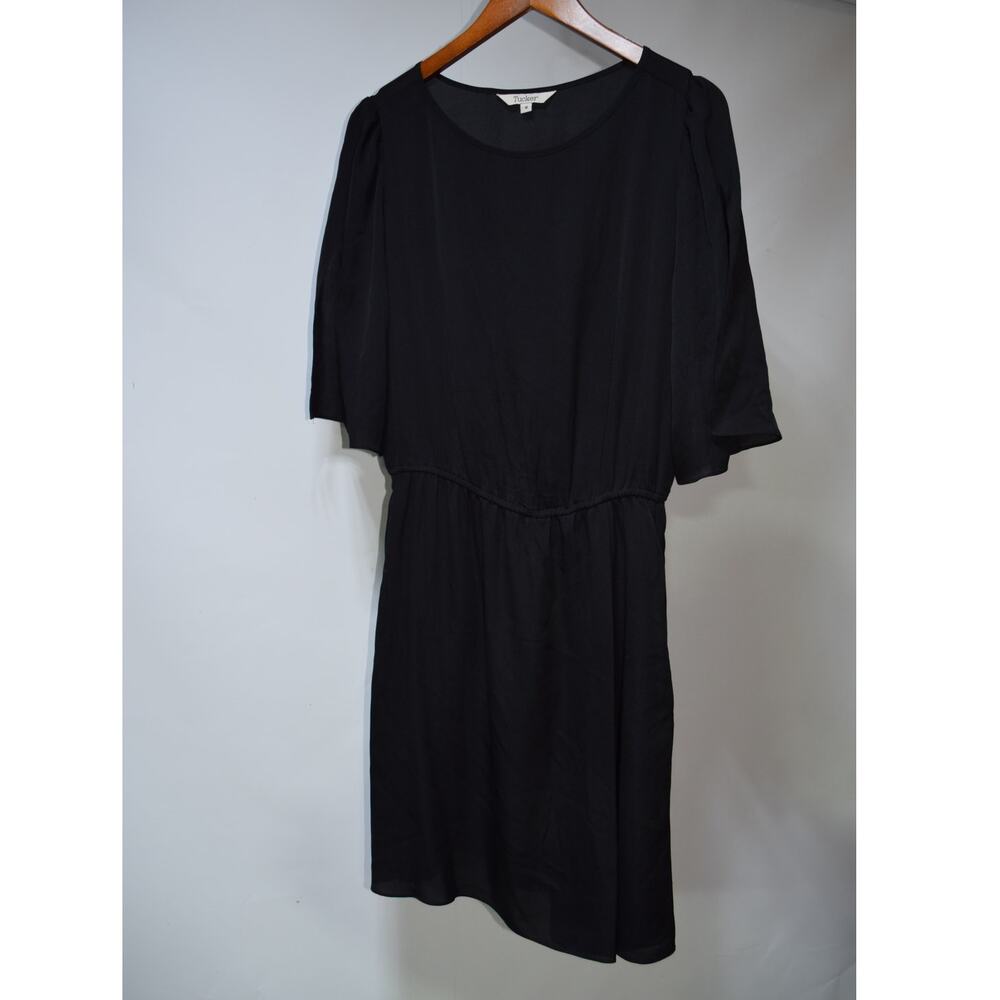Tucker Black Silk Dress Size Medium Flutter Sleeve Elastic Waist